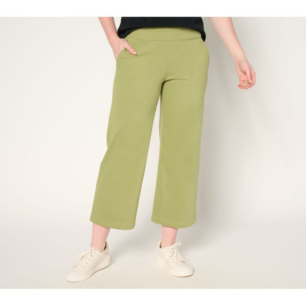 SUNNYLiFE Women's Pants Sz L Denim & Co. Comfy Knit Air Wide Leg Green A684978